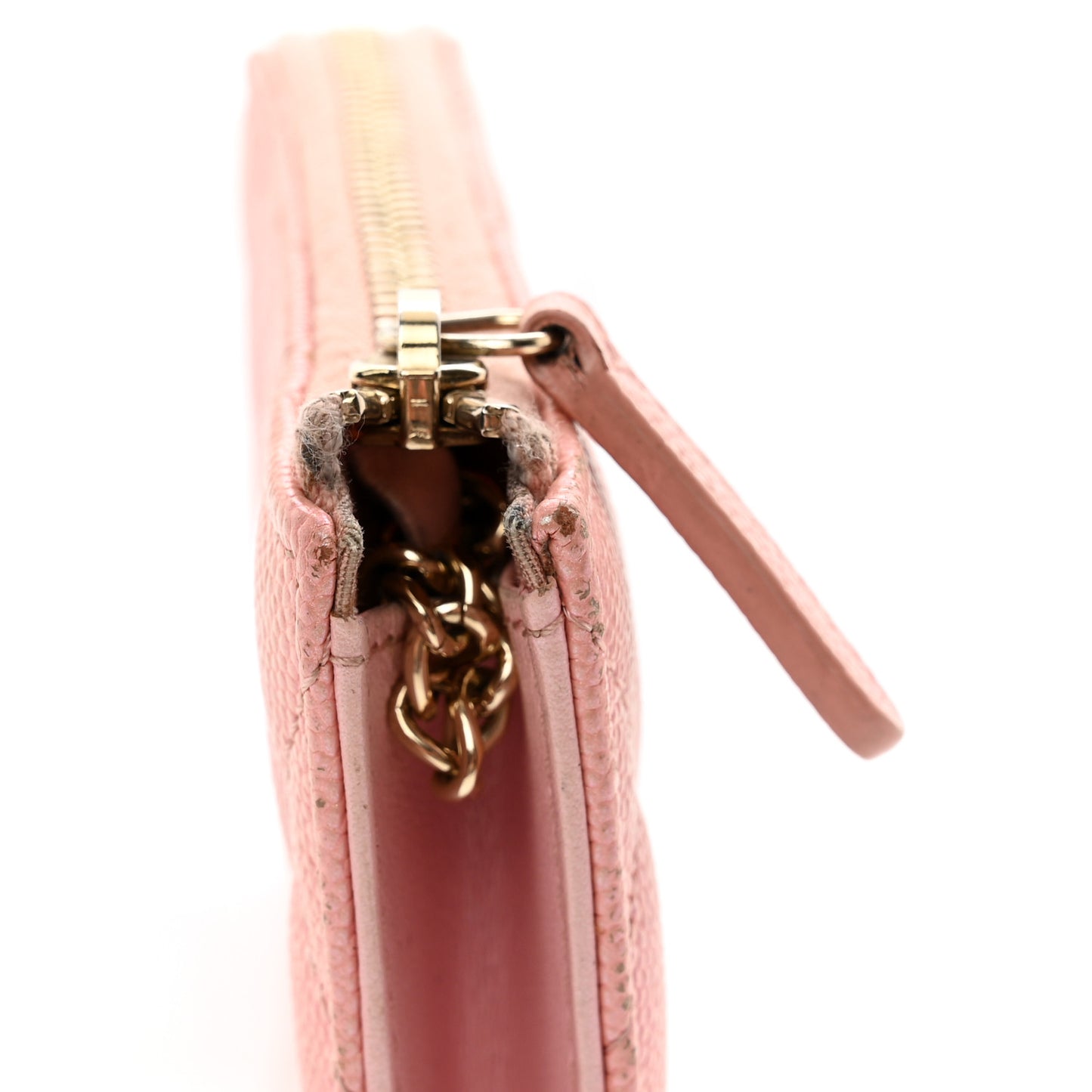 Iridescent Caviar Quilted Zipped Key Holder Case Rose Pink