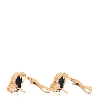 Van Cleef & Arpels 18K Yellow Gold Black Onyx Vintage Alhambra Earrings 3 of 4