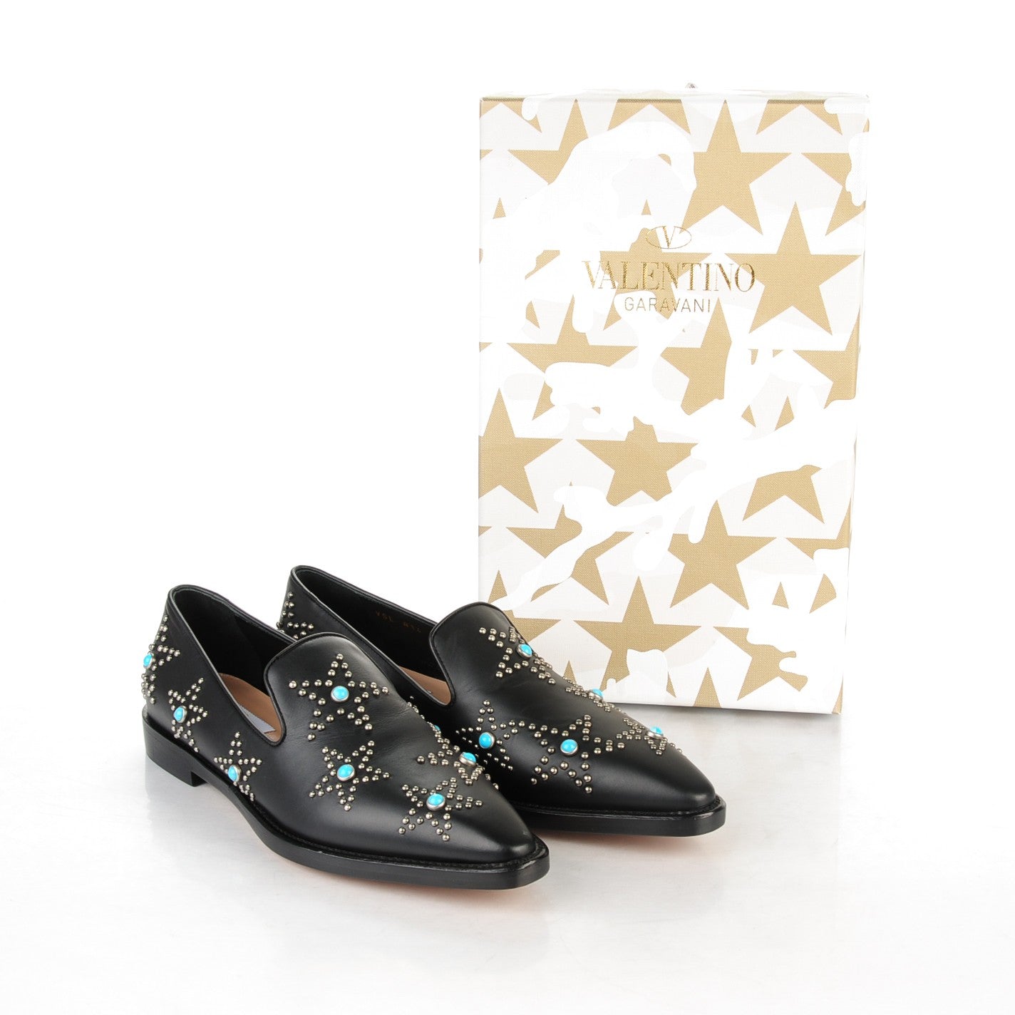 Valentino Garavani Nappa Star Studded Cabochon Loafers 37.5 Black 8 of 8