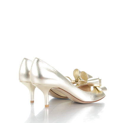 Valentino Garavani Metallic Nappa Couture Bow Low Heel Pumps 39 Platino 4 of 8