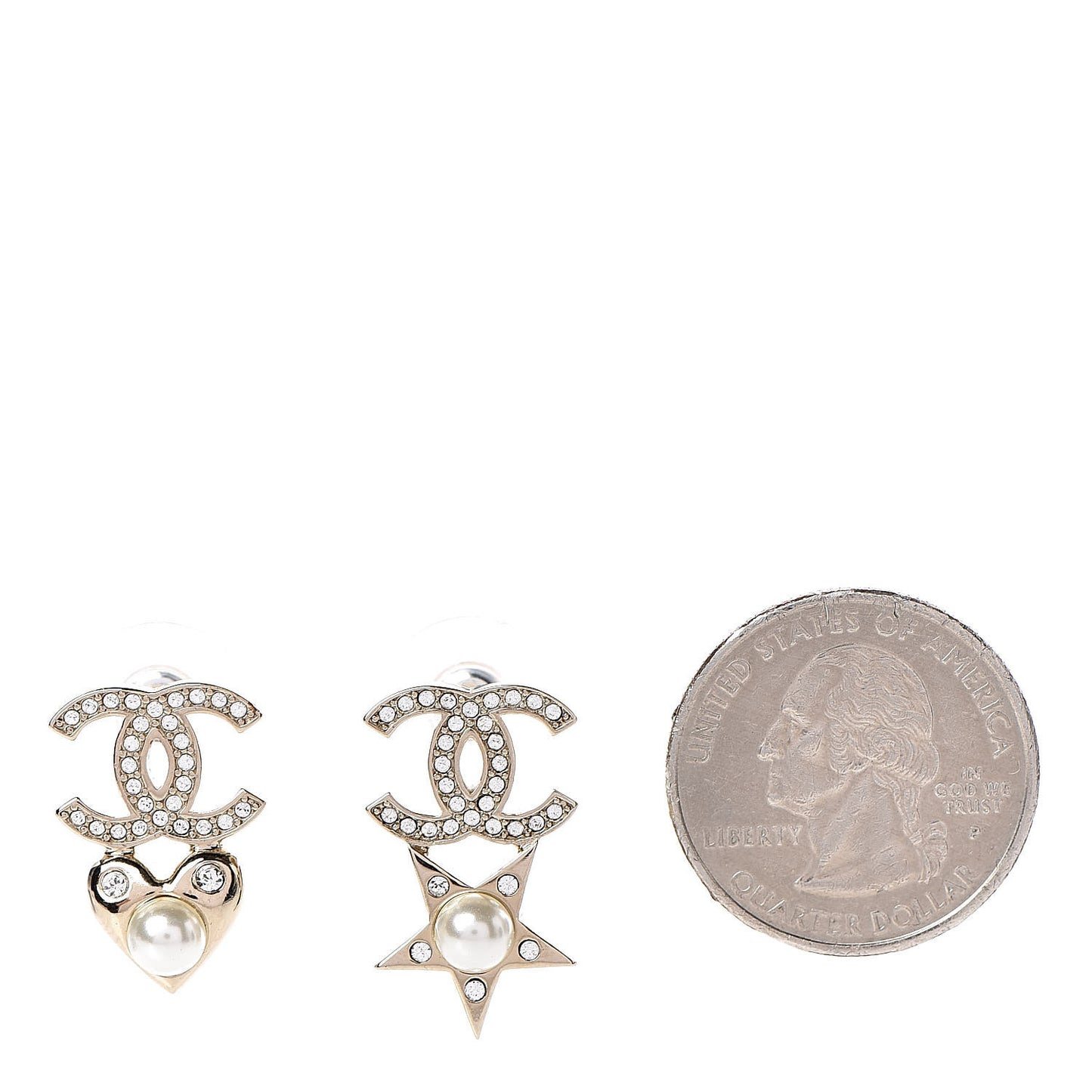 Crystal Pearl Charming Winter CC Star Heart Earrings Gold