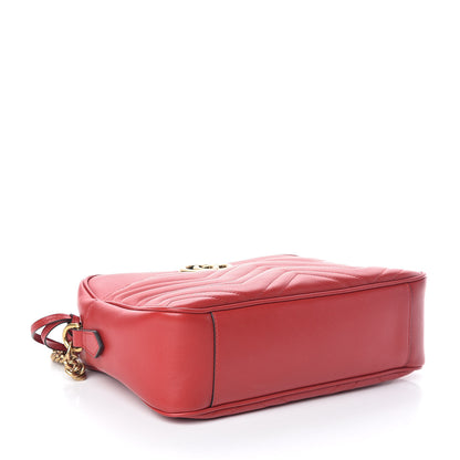 Gucci Calfskin Matelasse Medium GG Marmont Chain Shoulder Bag Hibiscus Red 4 of 9