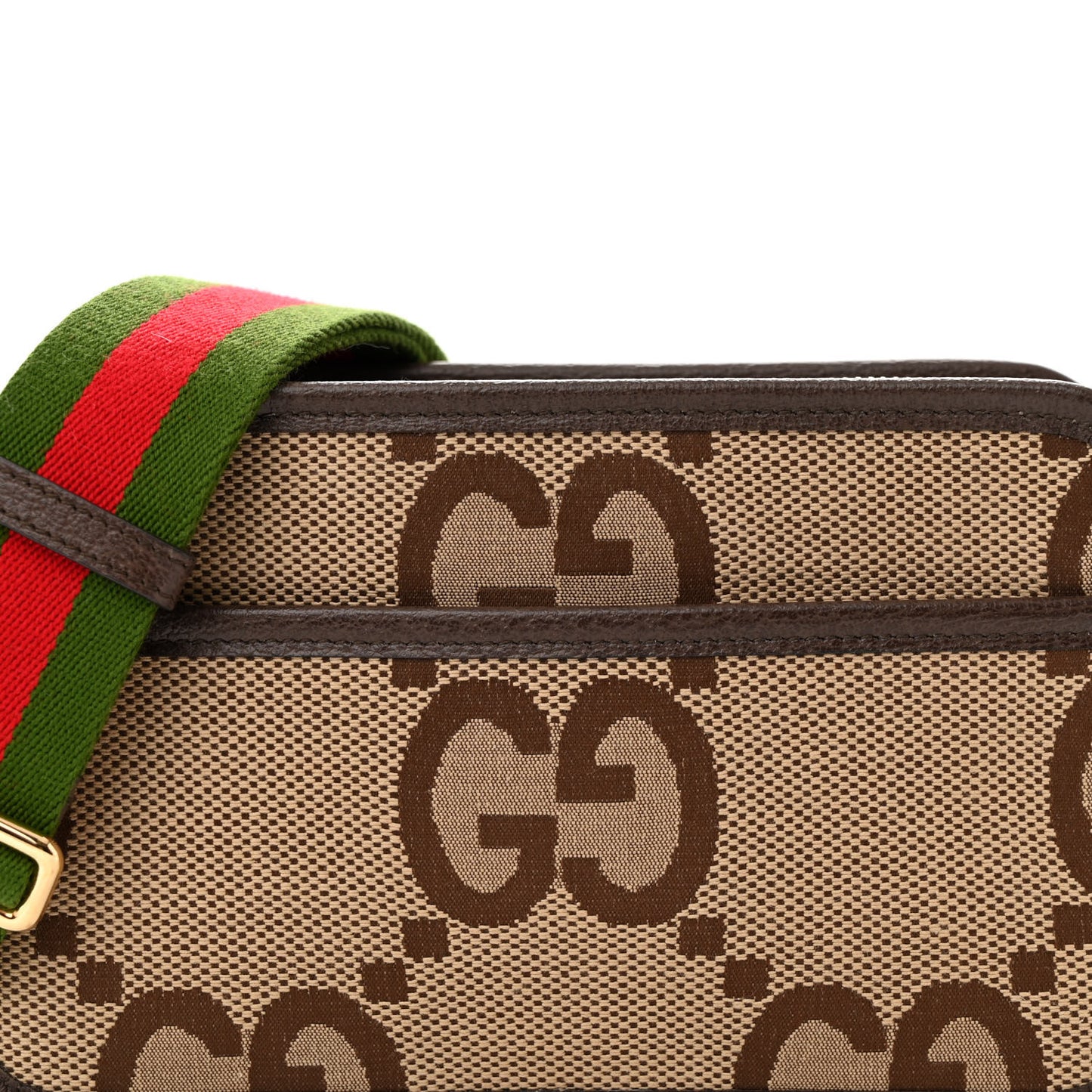 Monogram Jumbo GG Textured Dollar Calfskin Web Mini Crossbody Bag Camel Ebony New Acero