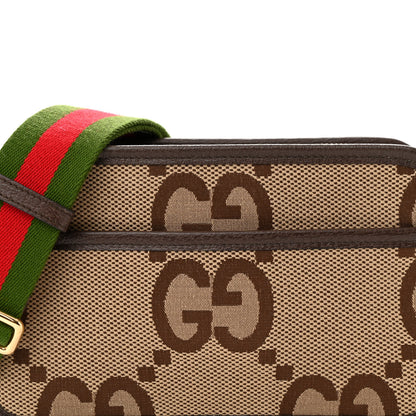 Gucci Monogram Jumbo GG Textured Dollar Calfskin Web Mini Crossbody Bag Camel Ebony New Acero 8 of 10