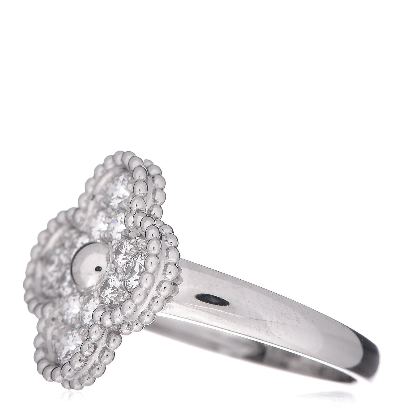 18K White Gold Diamond Vintage Alhambra Ring 51 5.75