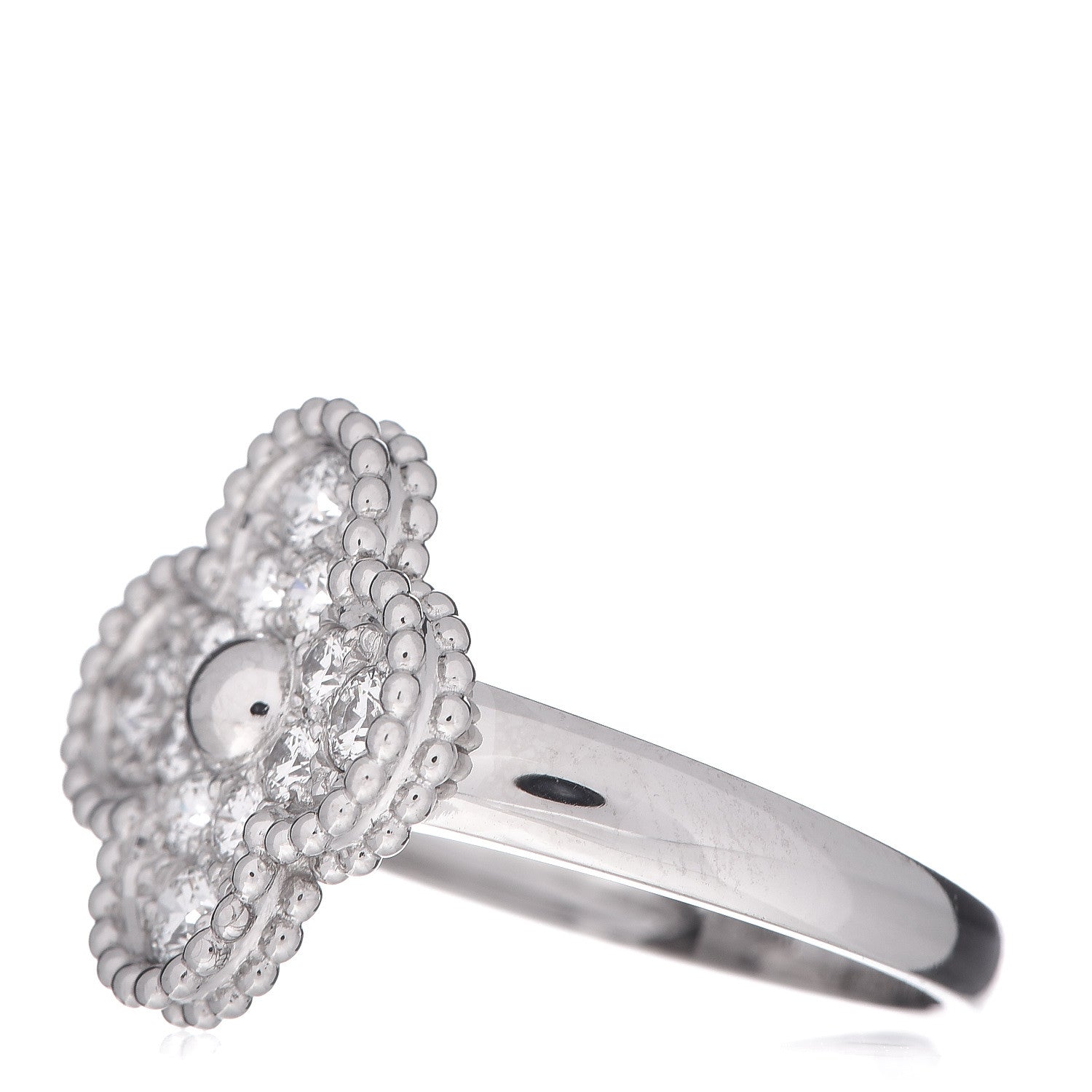 Van Cleef & Arpels 18K White Gold Diamond Vintage Alhambra Ring 51 5.75 3 of 5
