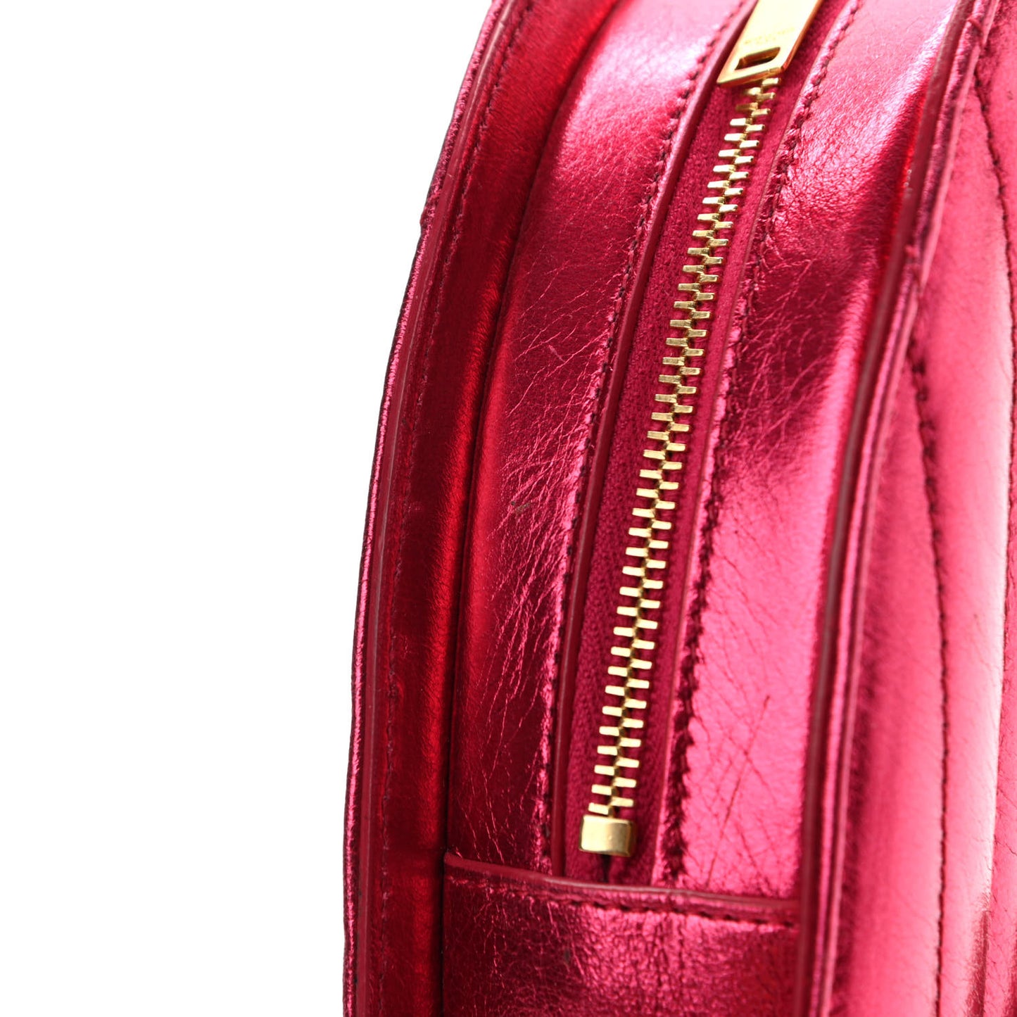 Metallic Calfskin Matelasse Chevron Monogram Small Love Heart Chain Bag Red