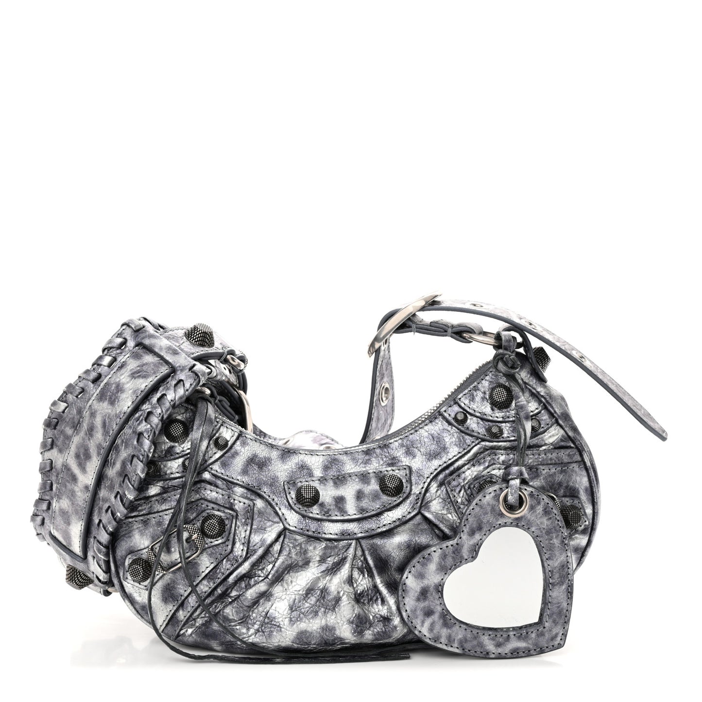Metallic Agneau Arena Leopard Le Cagole Shoulder Bag XS Dark Grey