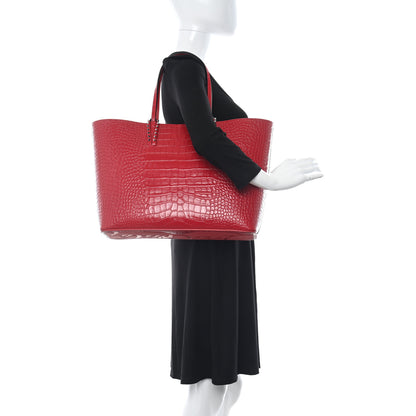 Christian Louboutin Calfskin Crocodile Embossed Spikes East West Cabata Tote 2 of 14