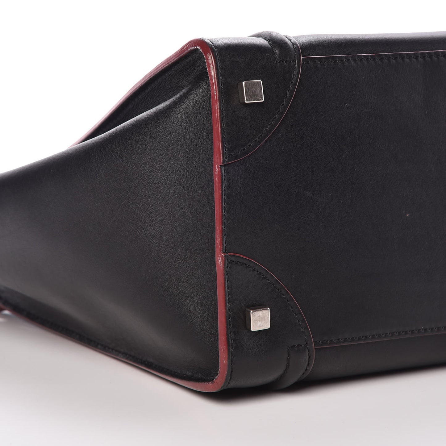 Smooth Calfskin Mini Luggage Black Pink Trim