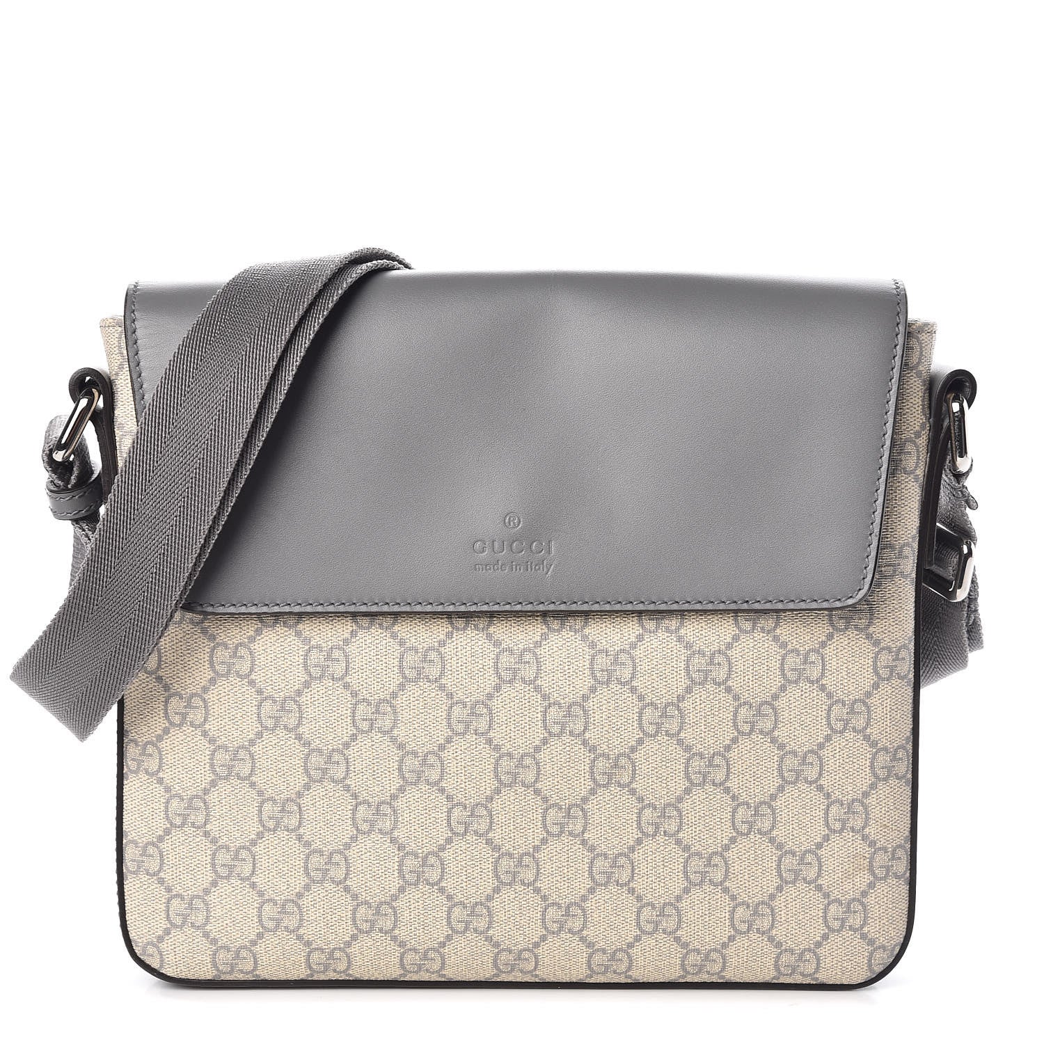 Gucci GG Supreme Monogram Selleria Calfskin Medium Satchel Messenger Bag Ecru Grigio 1 of 10