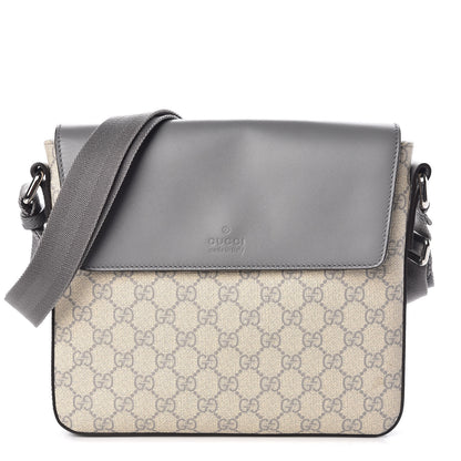 Gucci GG Supreme Monogram Selleria Calfskin Medium Satchel Messenger Bag Ecru Grigio 1 of 10