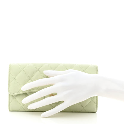 Chanel Caviar Quilted Large Gusset Flap Wallet Light Green 2 of 9