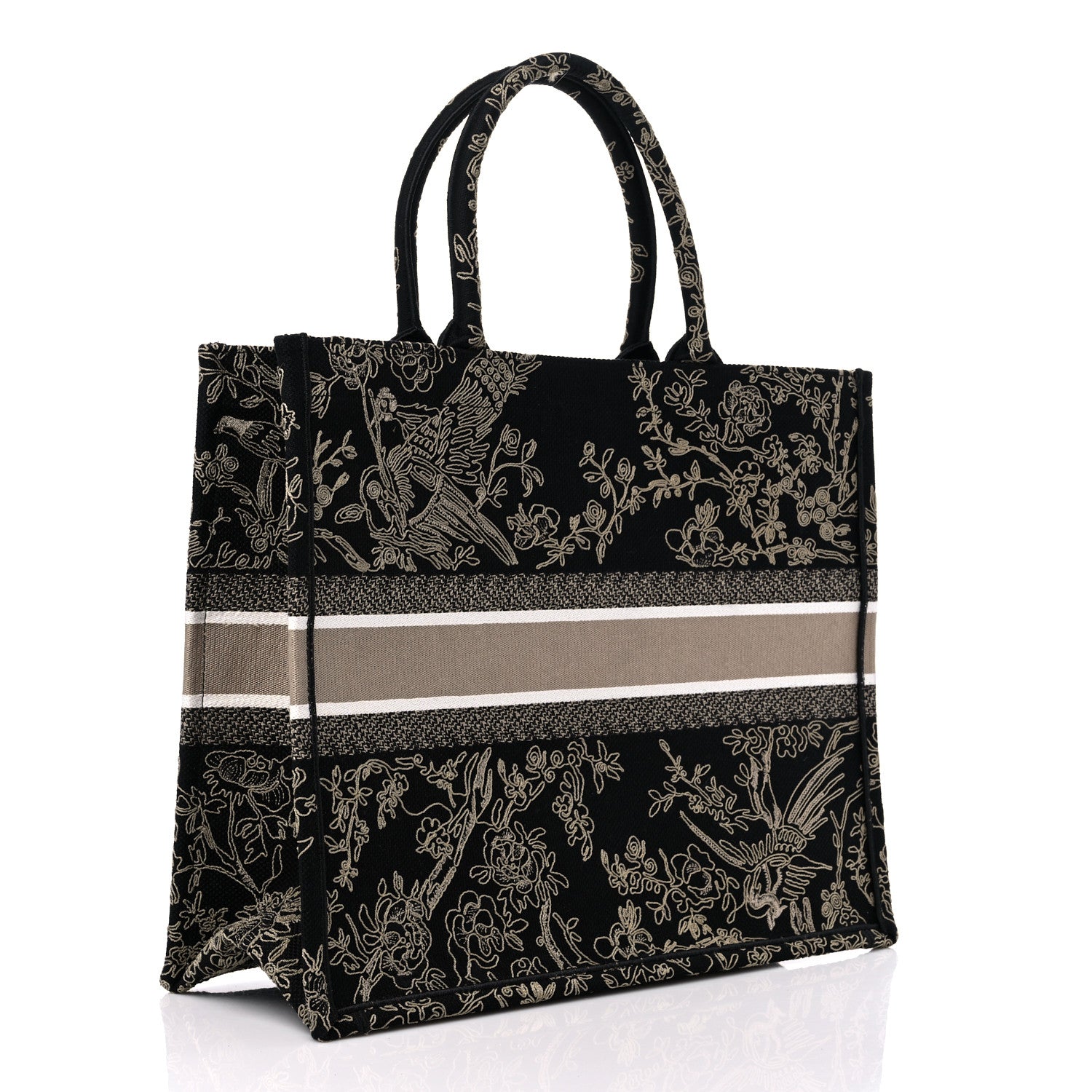 Christian Dior Canvas Embroidered Large Ornamental Cornely Book Tote Black Beige 3 of 10