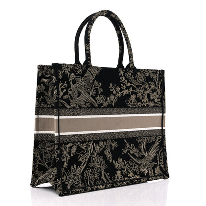 Christian Dior Canvas Embroidered Large Ornamental Cornely Book Tote Black Beige 3 of 10