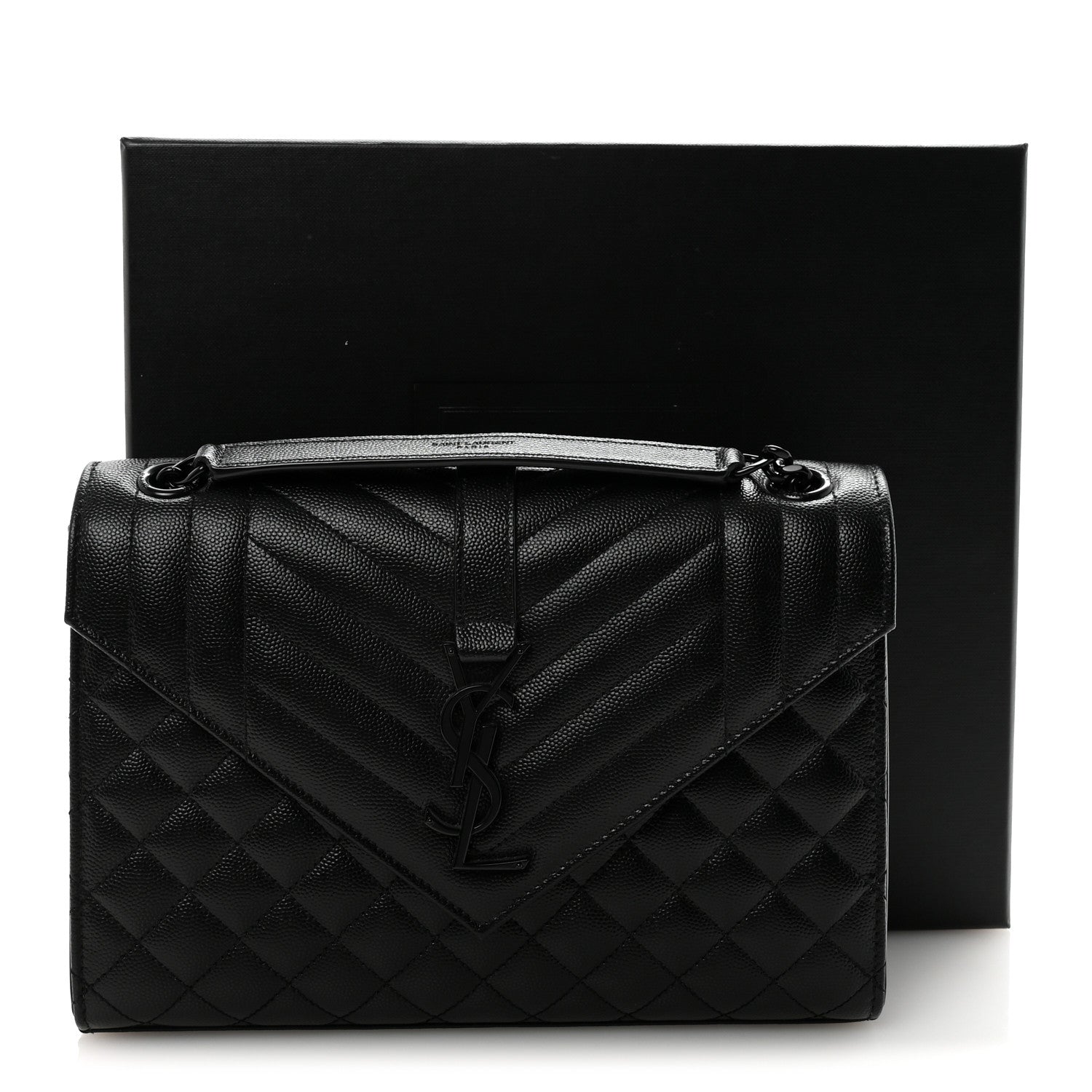 Saint Laurent Grain De Poudre Textured Mixed Matelasse Triquilt Medium Monogram Monochrome Satchel Black 10 of 10