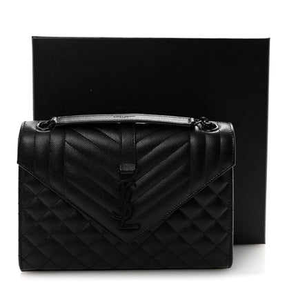 Saint Laurent Grain De Poudre Textured Mixed Matelasse Triquilt Medium Monogram Monochrome Satchel Black 10 of 10