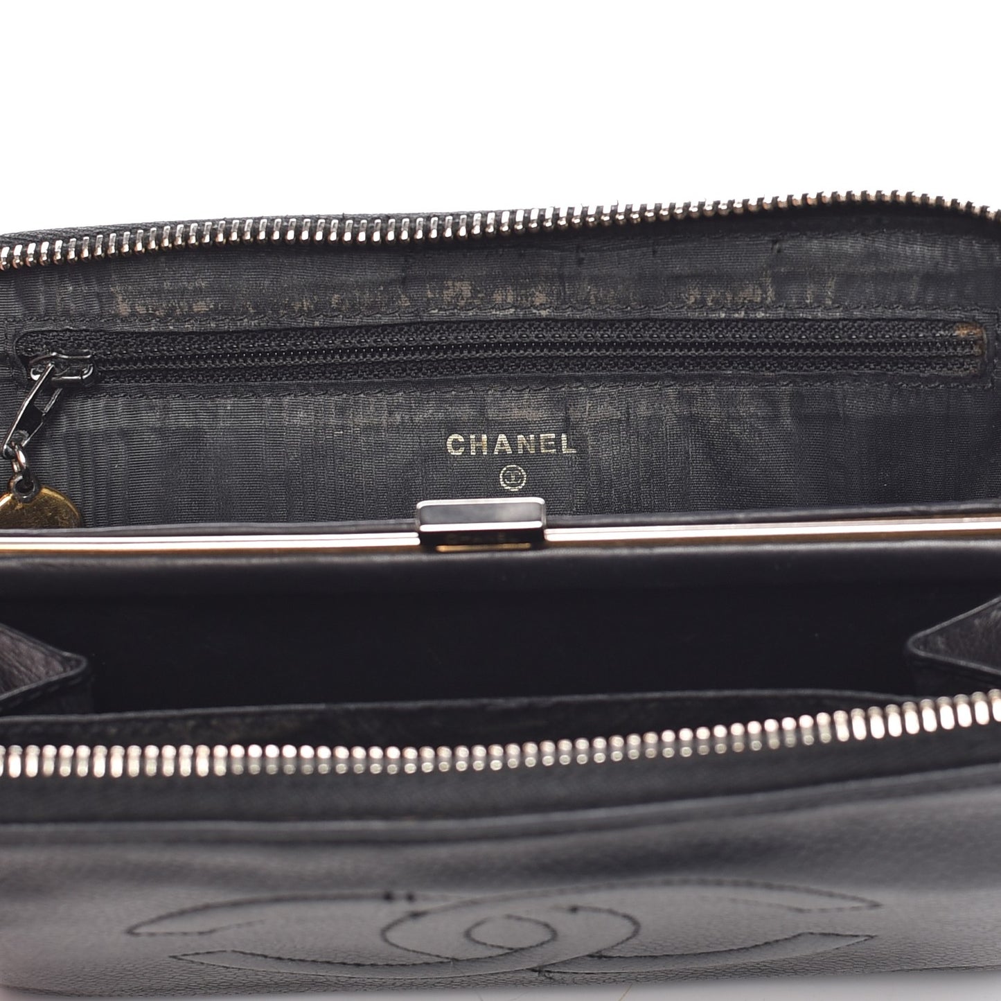 Caviar CC Timeless Large Zip Around Wallet Black