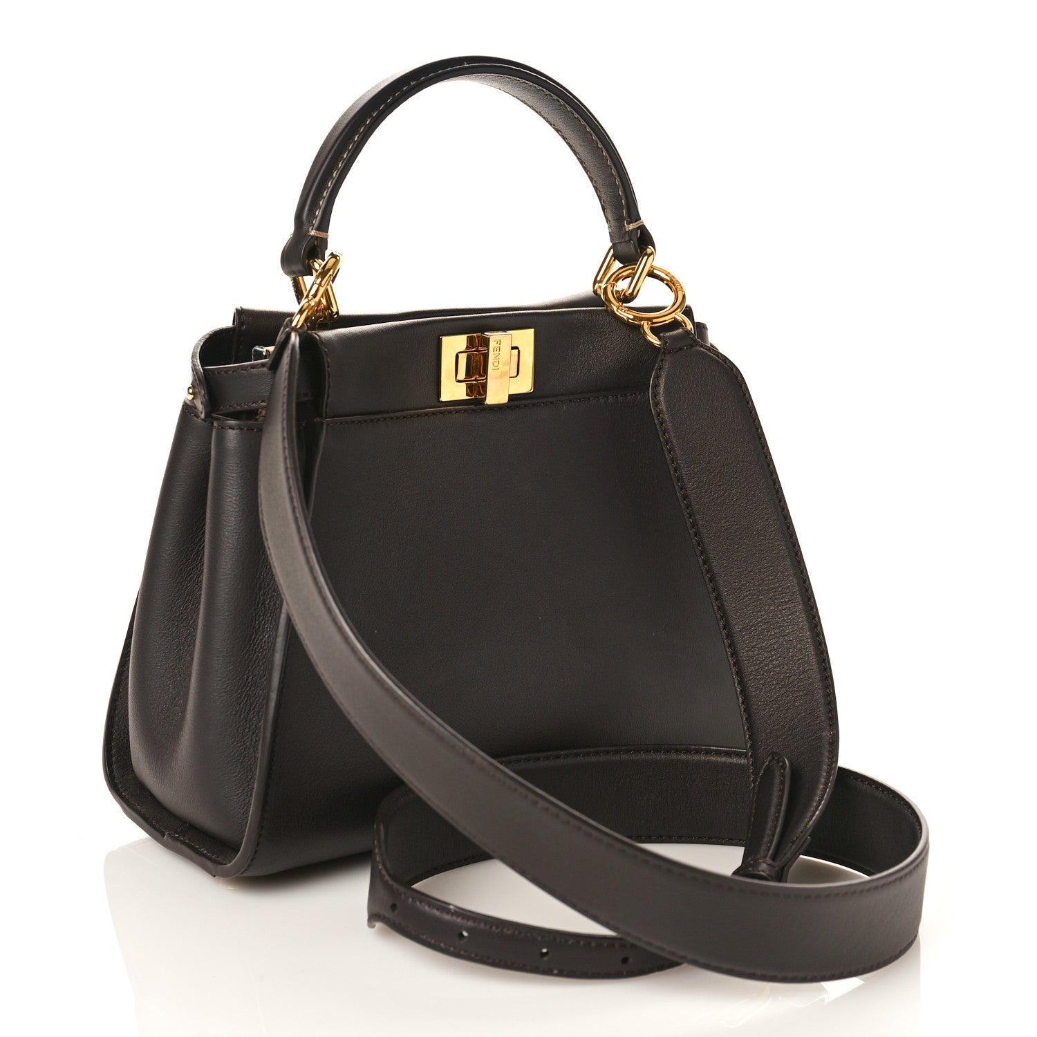 Fendi Vitello Seta Nabuk Pequin Mini Peekaboo Iconic Satchel Ebano Tobacco Moro 2 of 9
