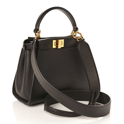 Fendi Vitello Seta Nabuk Pequin Mini Peekaboo Iconic Satchel Ebano Tobacco Moro 2 of 9