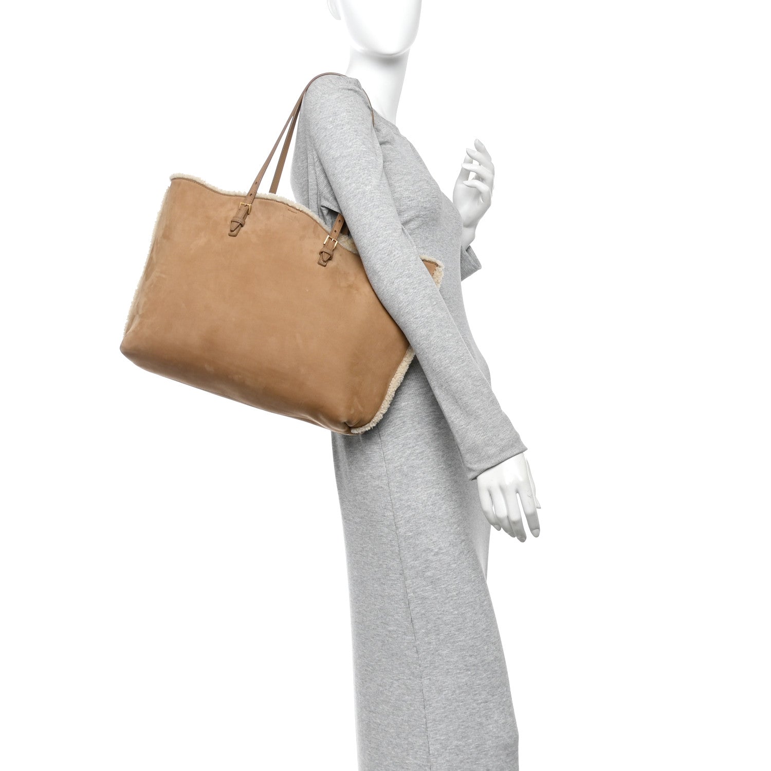 Saint Laurent Suede Shearling Large Shopping Tote Natural Tan 2 of 11