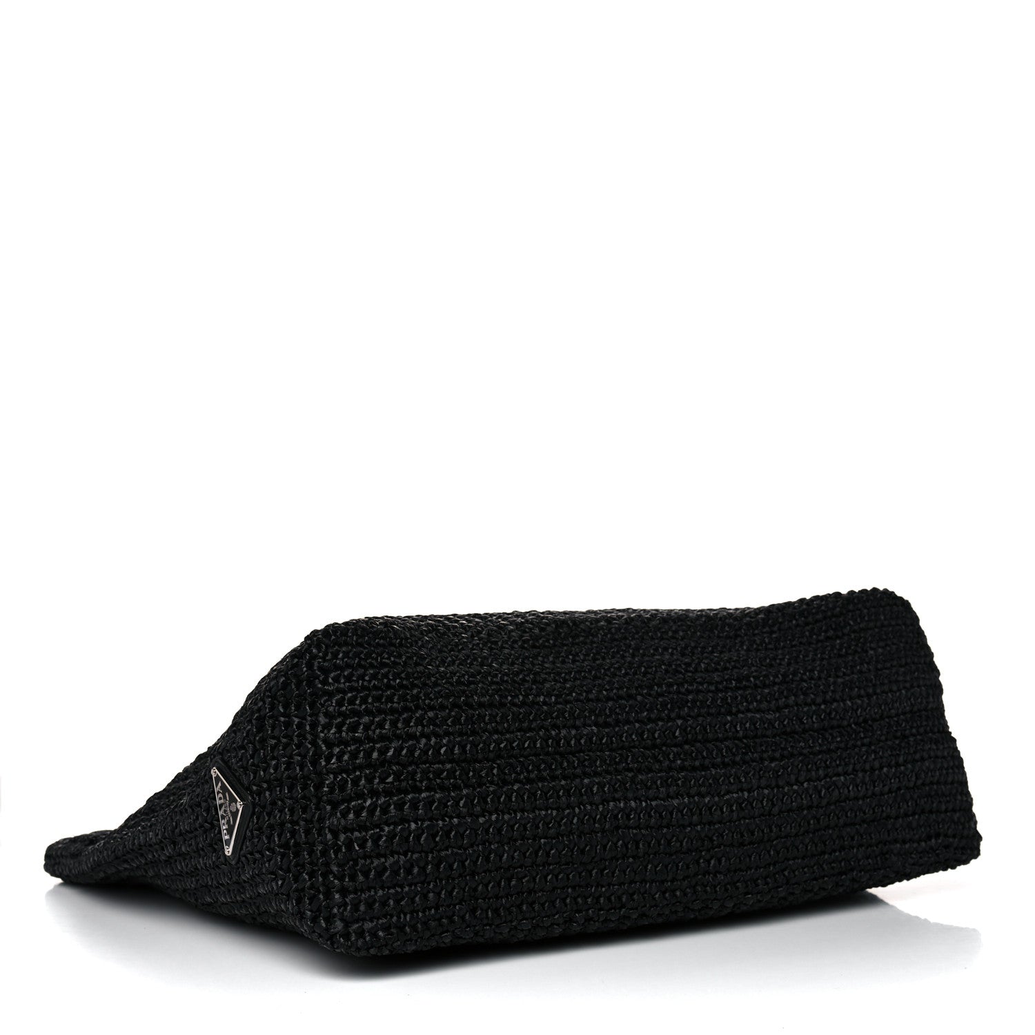 Prada Yarn Raffia Effect Crochet Large Logo Tote Black 4 of 12