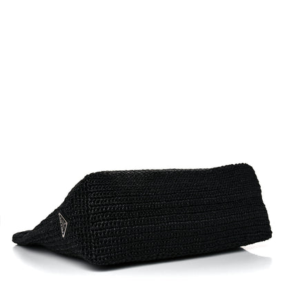 Prada Yarn Raffia Effect Crochet Large Logo Tote Black 4 of 12
