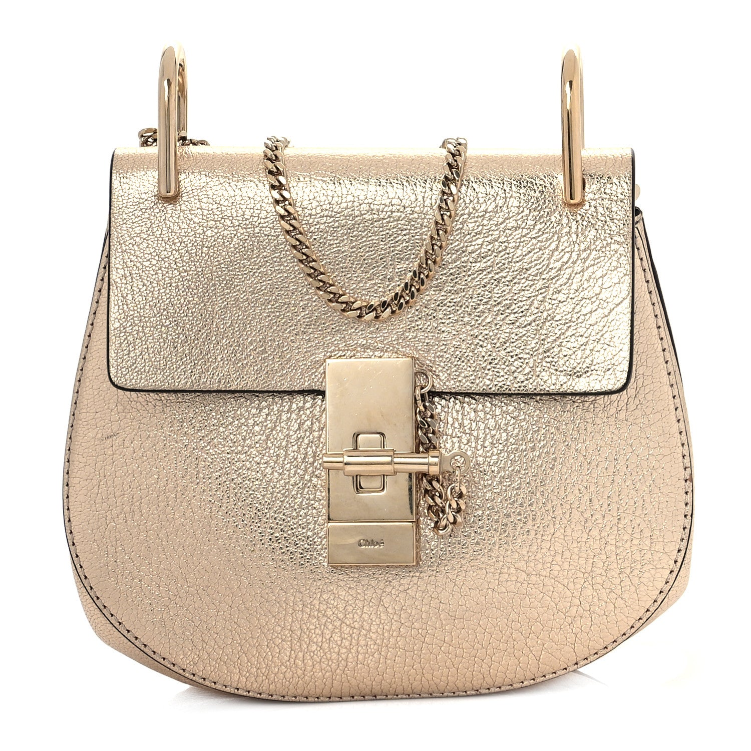 Chloe Metallic Goatskin Mini Drew Shoulder Bag Pale Gold 1 of 12