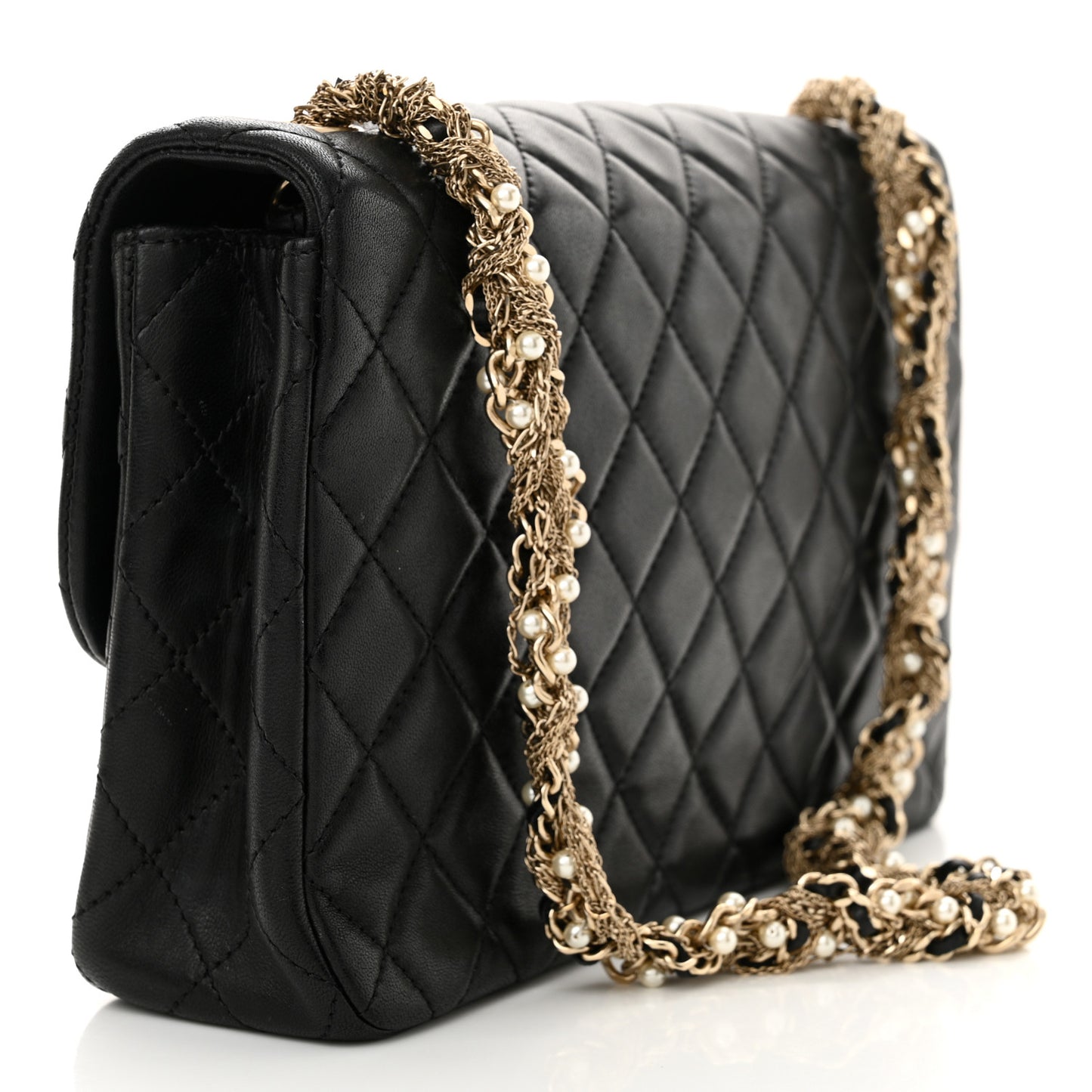 Lambskin Quilted Medium Westminster Pearl Flap Black