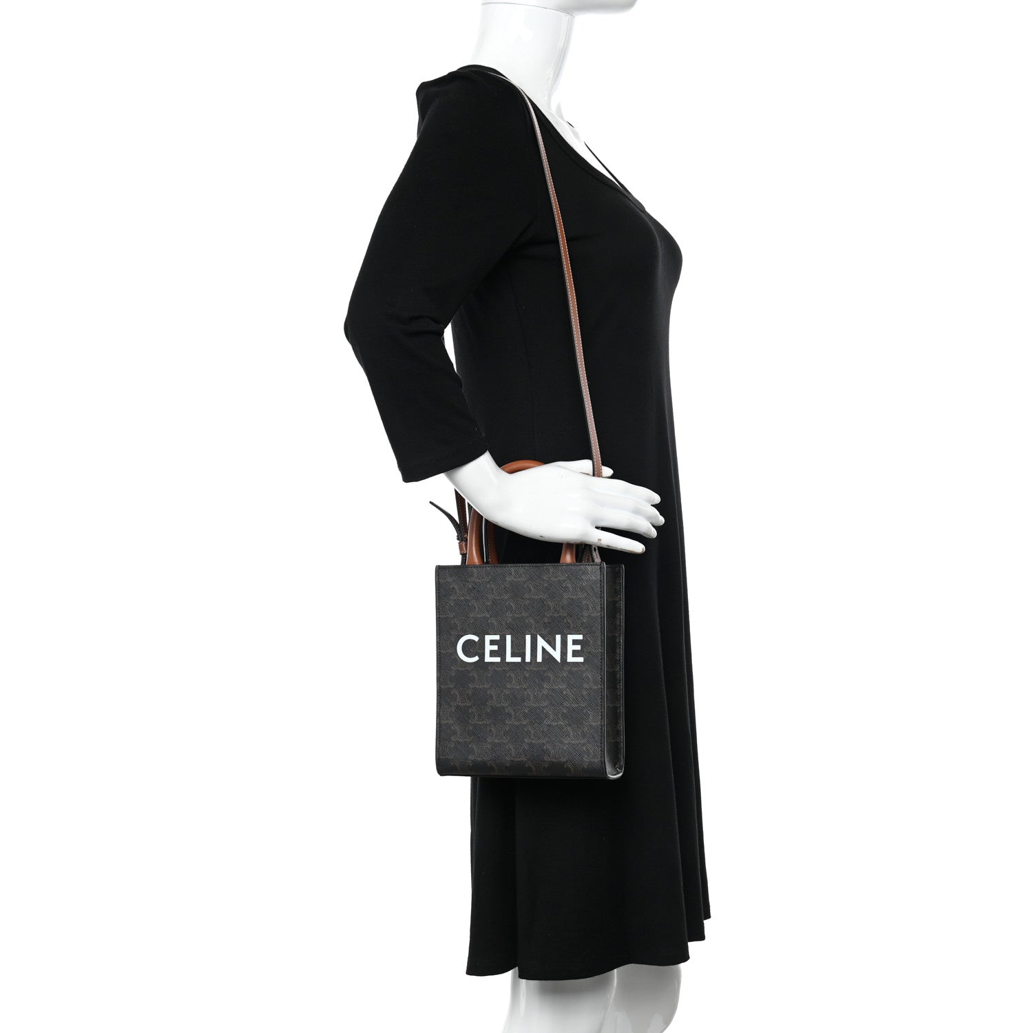 Celine Triomphe Canvas Calfskin Mini Vertical Cabas Tan 2 of 9