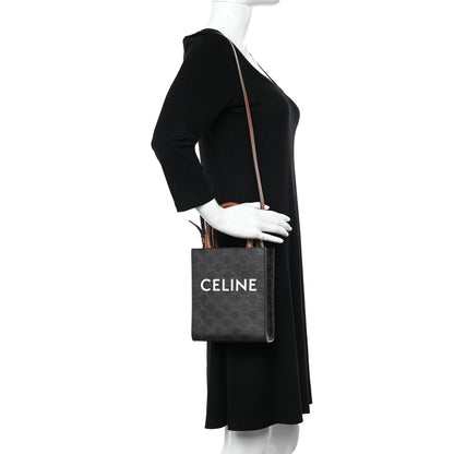 Celine Triomphe Canvas Calfskin Mini Vertical Cabas Tan 2 of 9