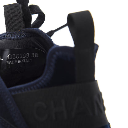 Chanel Suede Calfskin Velvet Grosgrain CC Sneakers 38 Navy Blue Black 9 of 10
