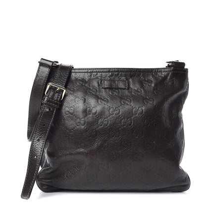Gucci Guccissima Small Flat Messenger Bag Dark Brown 1 of 12