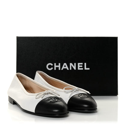Chanel Lambskin CC Cap Toe Ballerina Flats 37 White Black 8 of 8