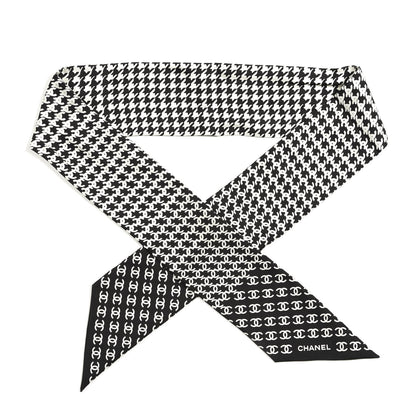 Chanel Silk Twill Houndstooth Slim Bandeau Scarf Black Ecru 1 of 3
