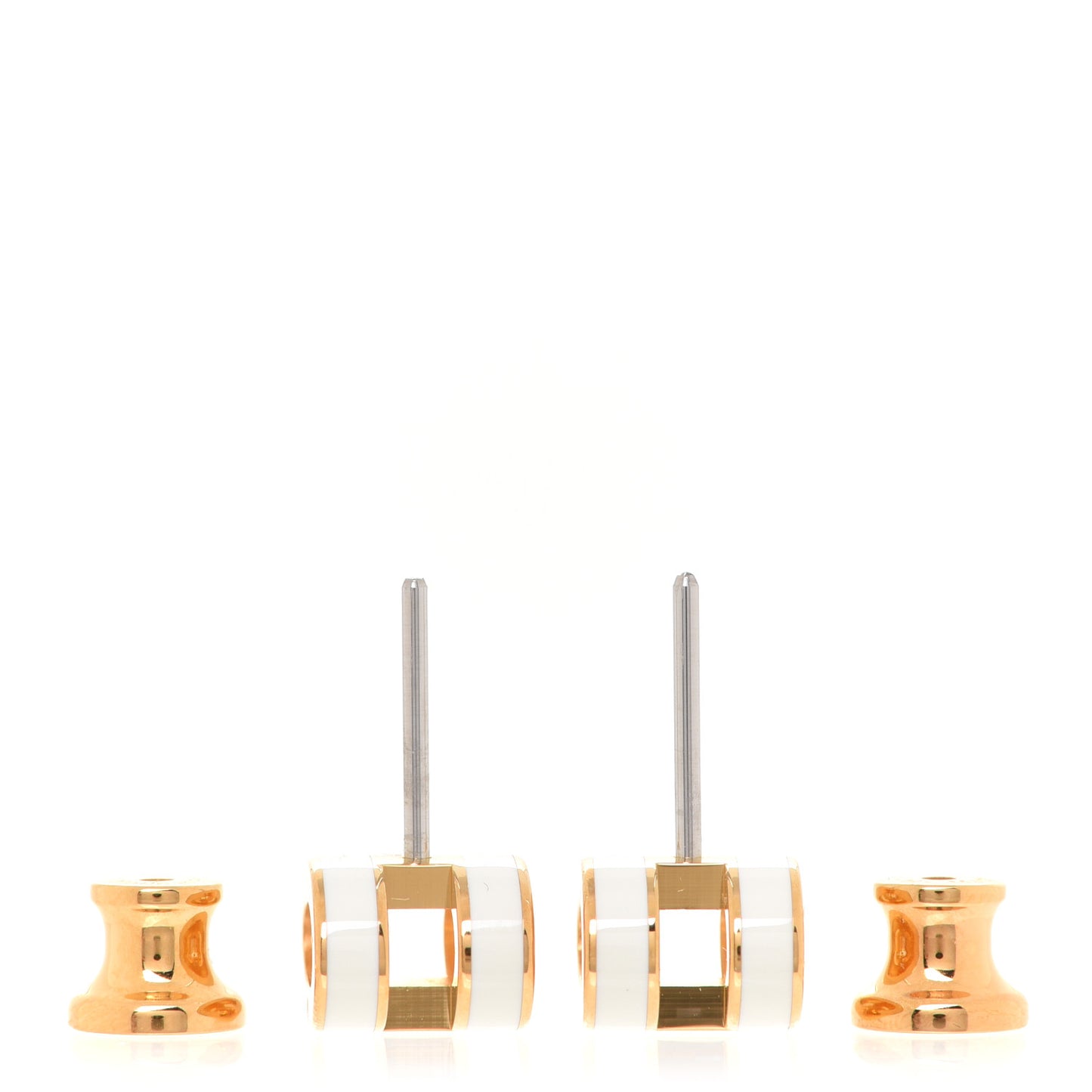 Gold Lacquered Mini Pop H Earrings White