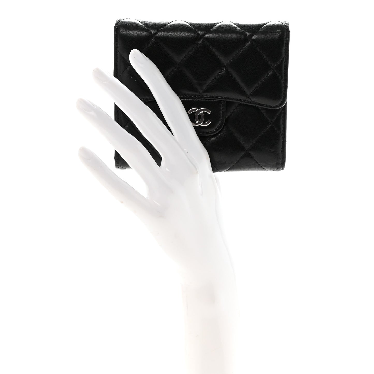 Lambskin Quilted Compact Flap Wallet Black