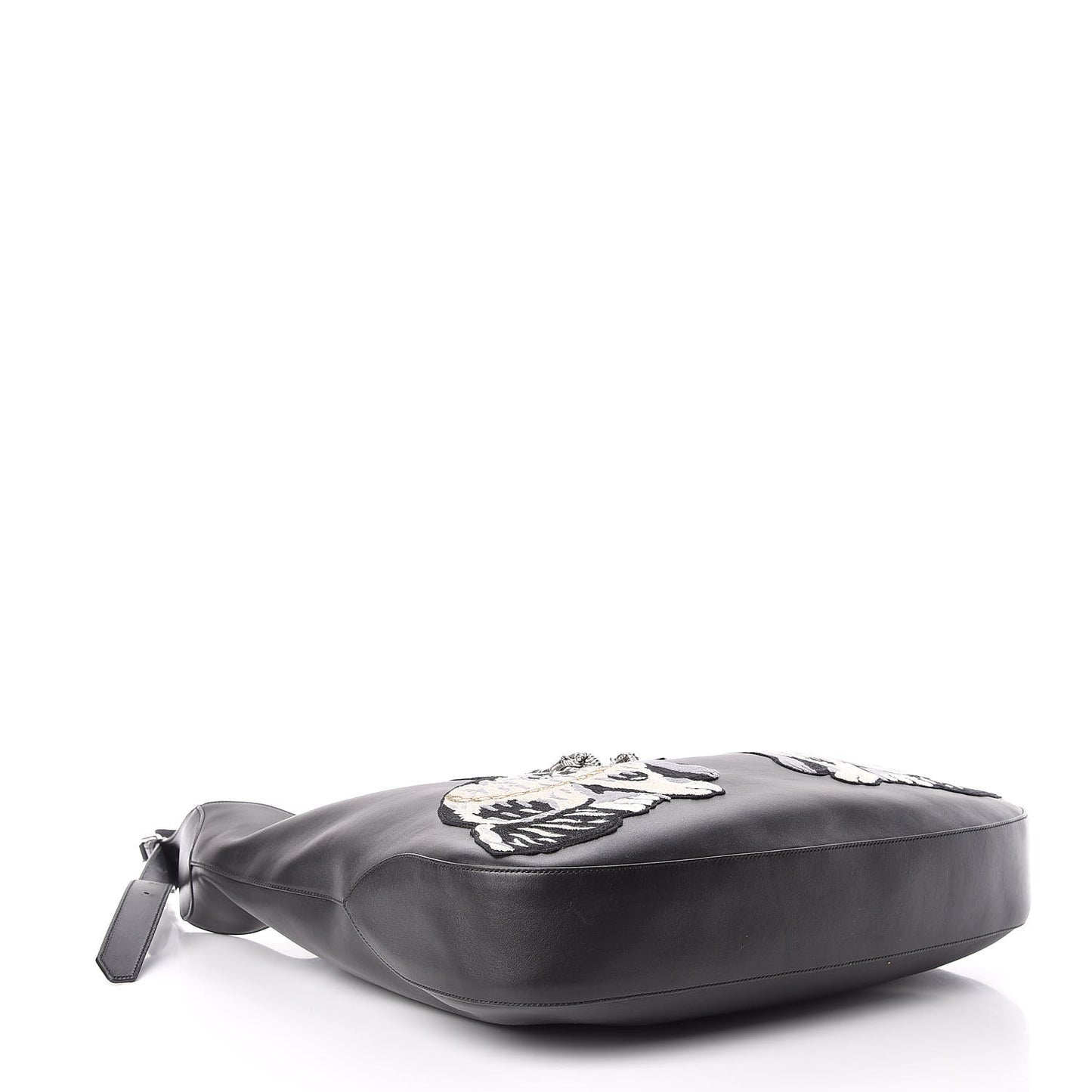 Calfskin Dog Embroidered Extra Large Dionysus Hobo Black