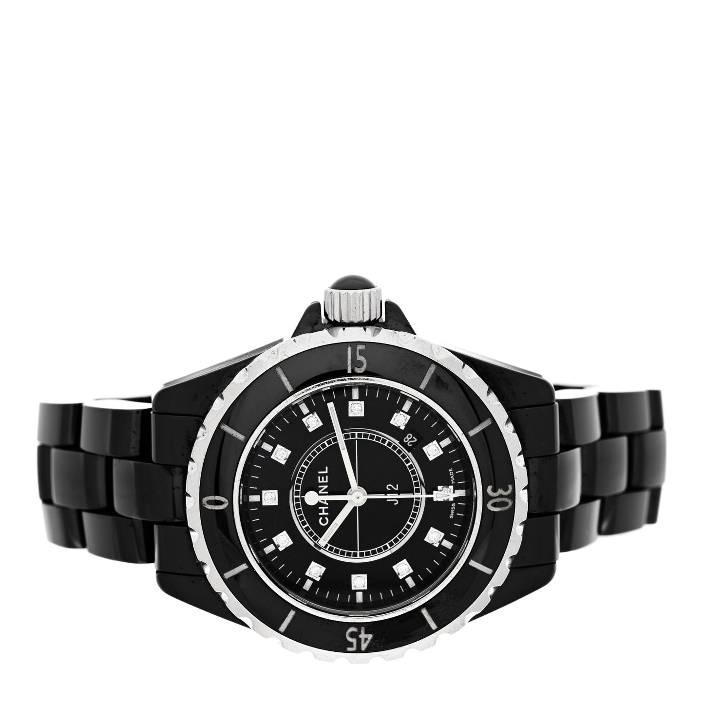 Stainless Steel Ceramic Diamond 33mm J12 Quartz Watch Black