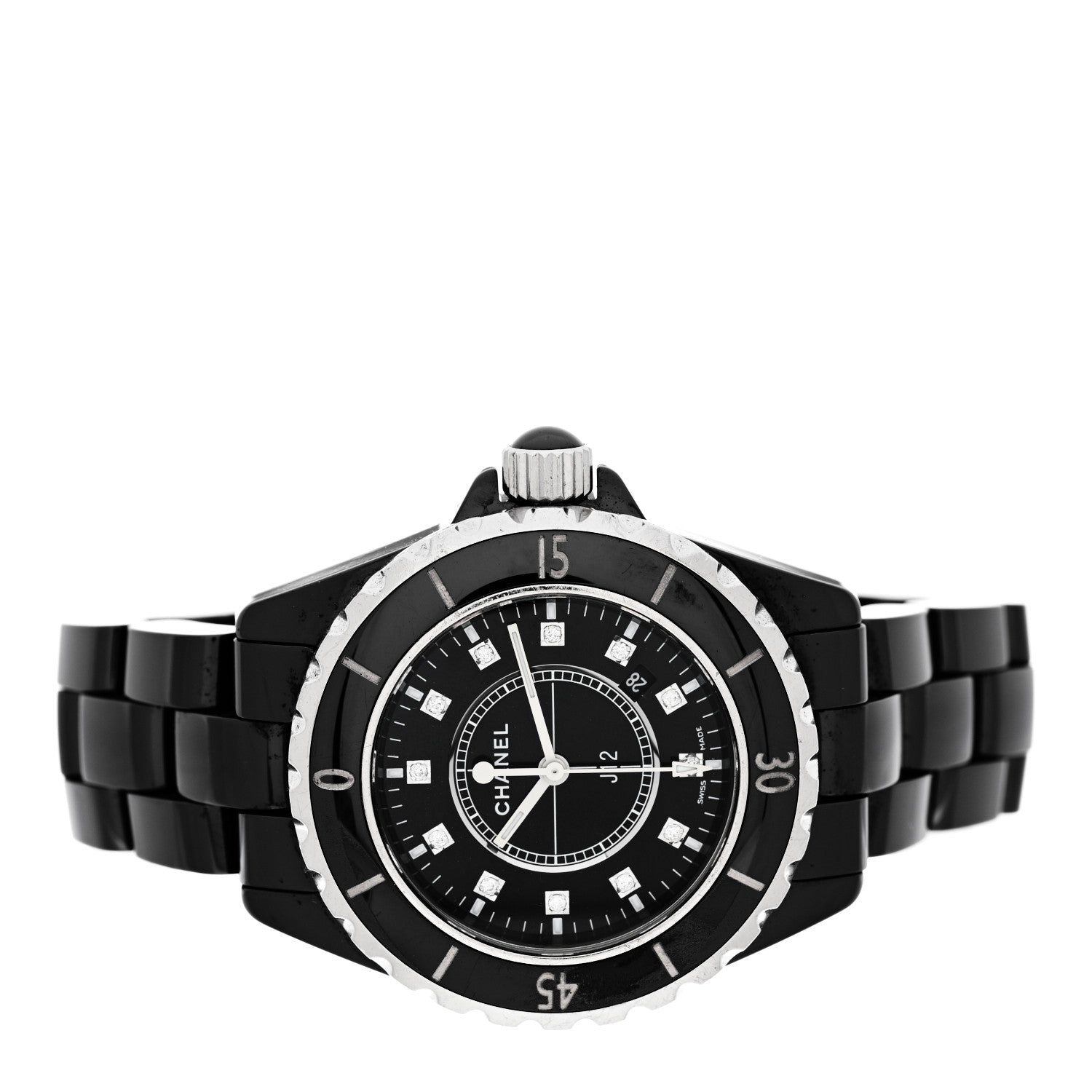 Chanel Stainless Steel Ceramic Diamond 33mm J12 Quartz Watch Black 2 of 4