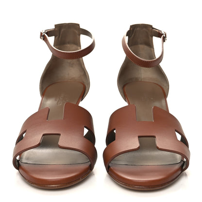 Hermes Calfskin Legend Wedge Sandals 39.5 Gold 2 of 9