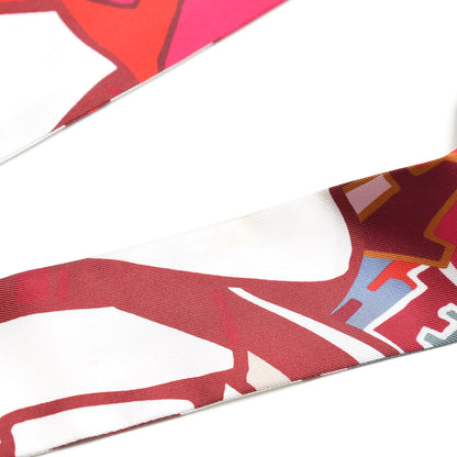 Hermes Silk Graff Graffiti Twilly Rouge Piment White Cobalt 6 of 7