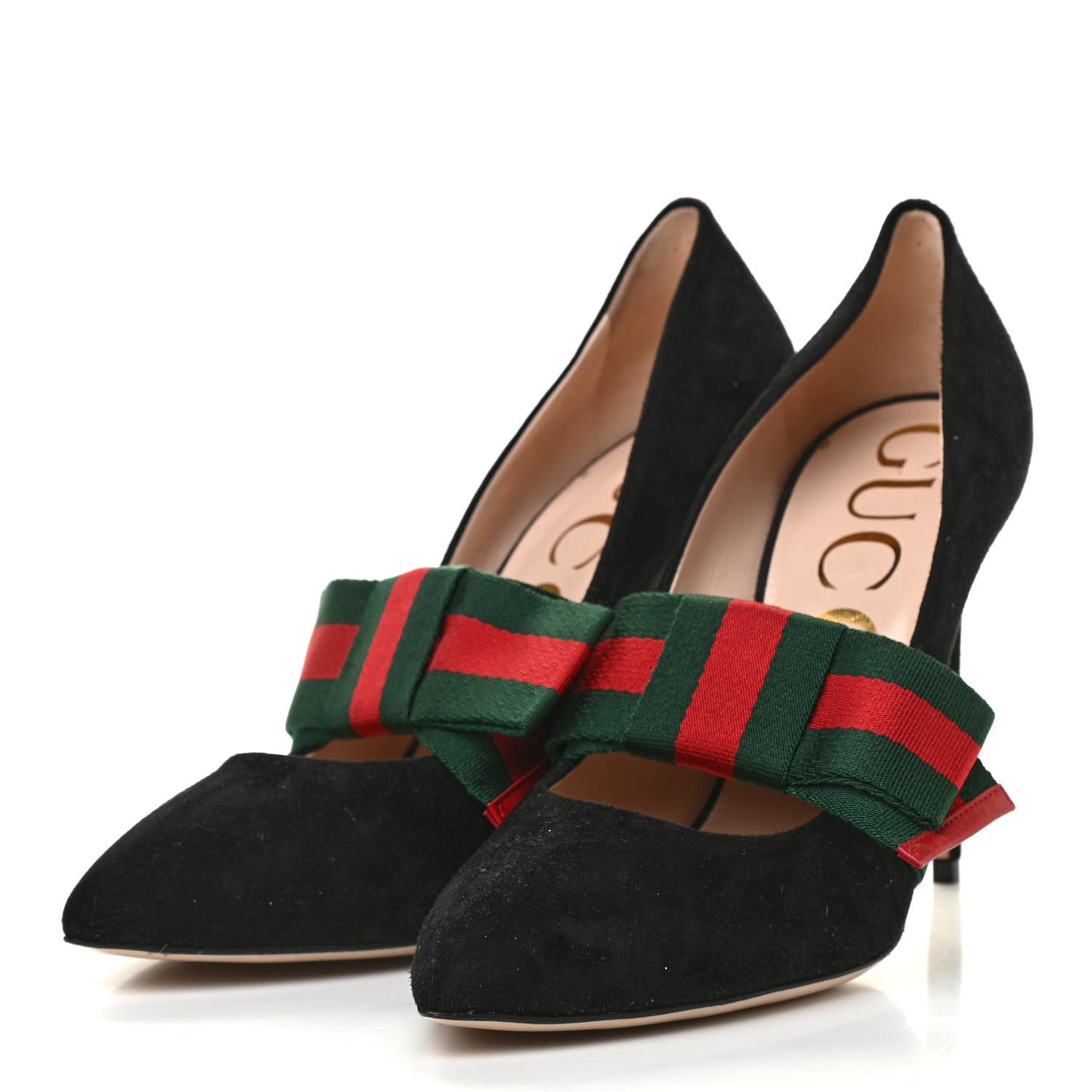 Kid Scamosciato Removable Web Bow High Heel Pumps 39 Black