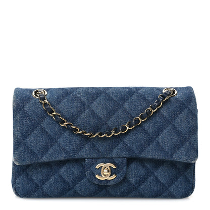 Chanel Printed Denim Quilted Medium Double Flap Dark Blue 1 of 11