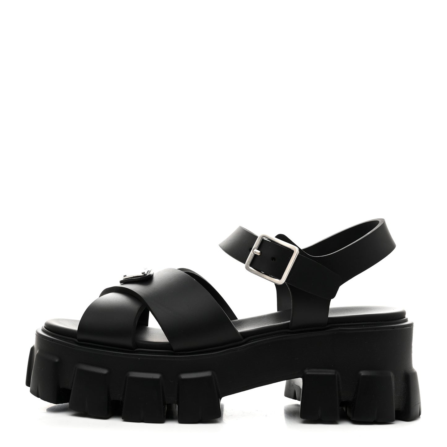 Foam Rubber Metal Triangle Logo Monolith 55mm Soft Cage Sandals 37 Black