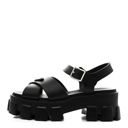 Prada Foam Rubber Metal Triangle Logo Monolith 55mm Soft Cage Sandals 37 Black 1 of 10