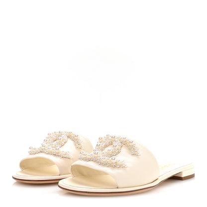 Chanel Lambskin Pearl CC Mules 38.5 Ivory 4 of 9