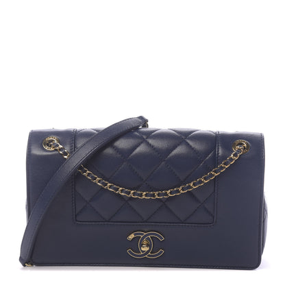 Chanel Sheepskin Quilted Medium Vintage Mademoiselle Flap Dark Navy 1 of 13