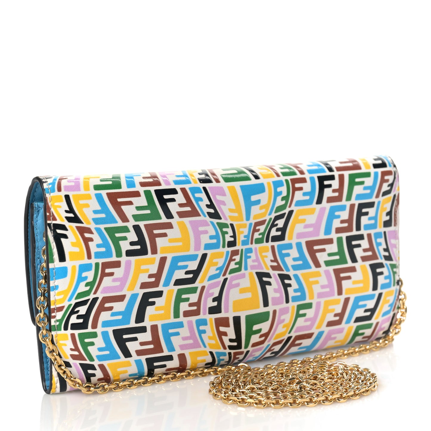 X SARAH COLEMAN Vitello Liberty Ceylon Micro FF Fish Eye Embossed Continental Envelope Wallet On Chain Multicolor Cyber Blue