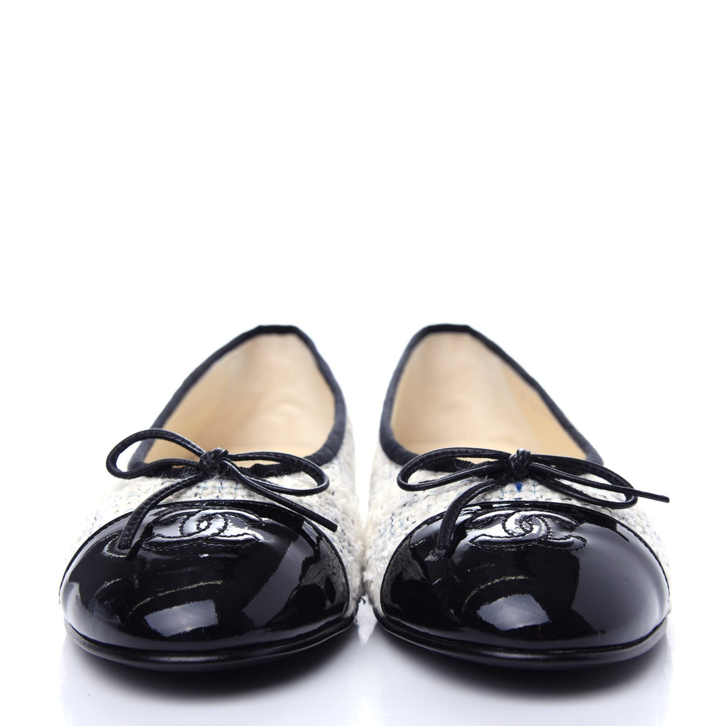 Tweed Cap Toe Ballerina Flats 40 White Black
